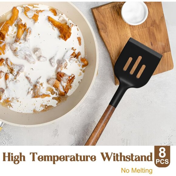 8-Piece Kitchen Set with Natural Acacia Wooden Handles,Food-Grade Silicone - Picture 15 of 16